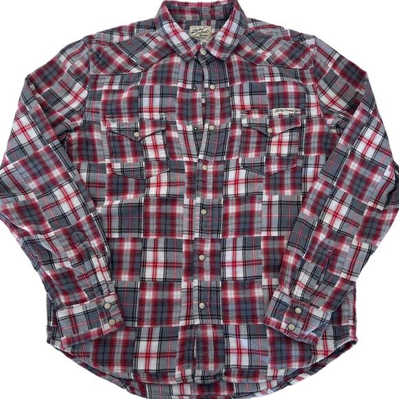 Lucky Brand Other - Lucky Brand Red/Gray Long Sleeve Casual Pearl Button Up Flannel Shirt- M